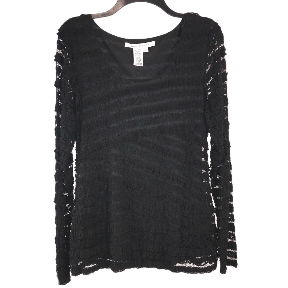 Max Studio Black Lace Tiered Top, Size XL